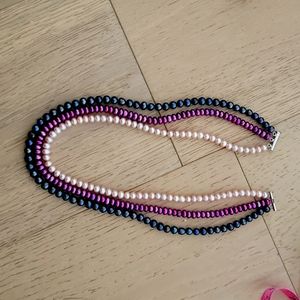 3 colors tiered pearl necklace